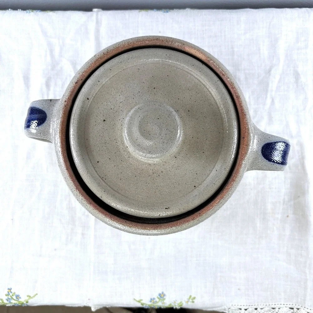 Rowe Pottery Works 1987 Salt Glazed Stoneware Lidded Crock Bean Pot